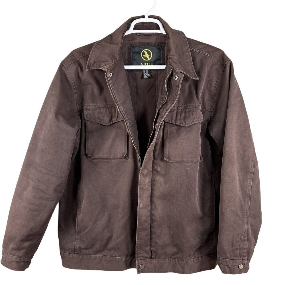 Aigle Brown XXL Duck Canvas Chore Jacket Barn Workwear Ranch Hiking Trekking